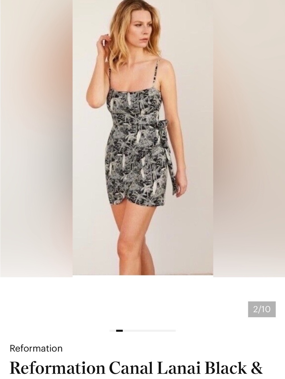 Reformation Black & White Printed Mini Dress with Side Tie